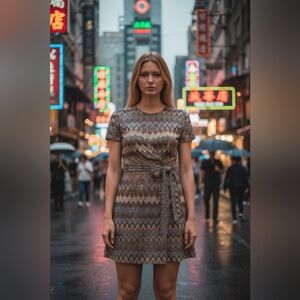 Karlie Zig Zag Stripe Open Back Mini Dress Size Small